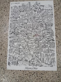 Drawing of people and points of interest from Akron Ohio