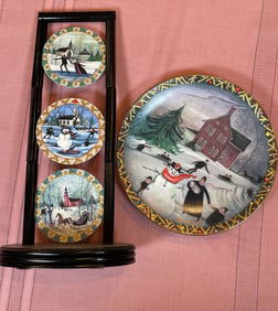 P. BUCKLEY MOSS HOLIDAY THEMED PLATE AND ORNAMENTS