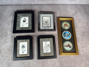 4- PBM BLACK AND WHITES AND FRAMED HOLIDAY ORNAMENTS