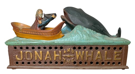 Jonah and the Whale Vintage Cast Iron Mechanical Coin Bank