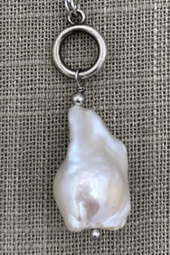 Incredible Large Size Cream Baroque Freshwater Pearl Pendant, Linked Toggle Necklace