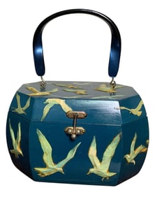 Mid Century Dimensional Decoupage Seagull Octagonal Wood Novelty Seaside Purse