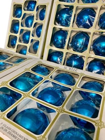 40 pc Vintage Peacock Blue Glass Sphere Christmas Tree Ornaments with Boxes