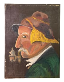 Original Vintage Hand Painted Oil on Canvas Portrait of a Pipe Smoking Tyrolean Gent