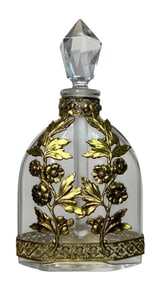 Early Antique French Baccarat Crystal Floral Openwork Ormolu Perfume Bottle