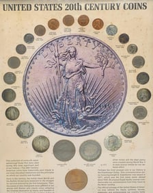 25 pc c1972 United States 20th Century Coin Collection, 1891 to 1972 Framed US Coins