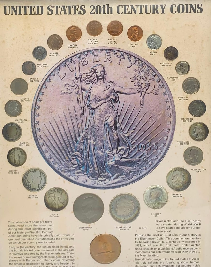 25 pc c1972 United States 20th Century Coin Collection, 1891 to 1972 Framed US Coins (1 of 9)