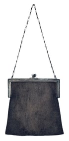 Fine Sterling Silver Antique Mesh Handbag, Embossed Frame Purse