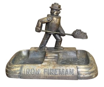 1930s Iron Fireman Cast Metal ROBOT, Tin Man, Double Well Cigarette, Cigar, Ashtray