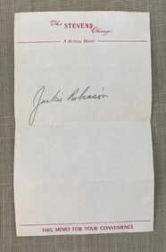 Authentic Jackie Robinson Black American Baseball Legend Signature, Stevens Chicago Hotel Stationary