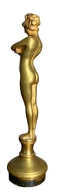 Delightful Art Nouveau Gilded Brass Figural Nude Sculpture