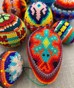 10 Vibrant Vintage Mexican Huichol Beaded Ornaments