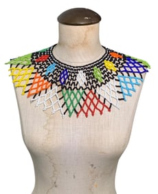 Colorful Handmade Glass Bead Diamond Pane Bib Collar Necklace