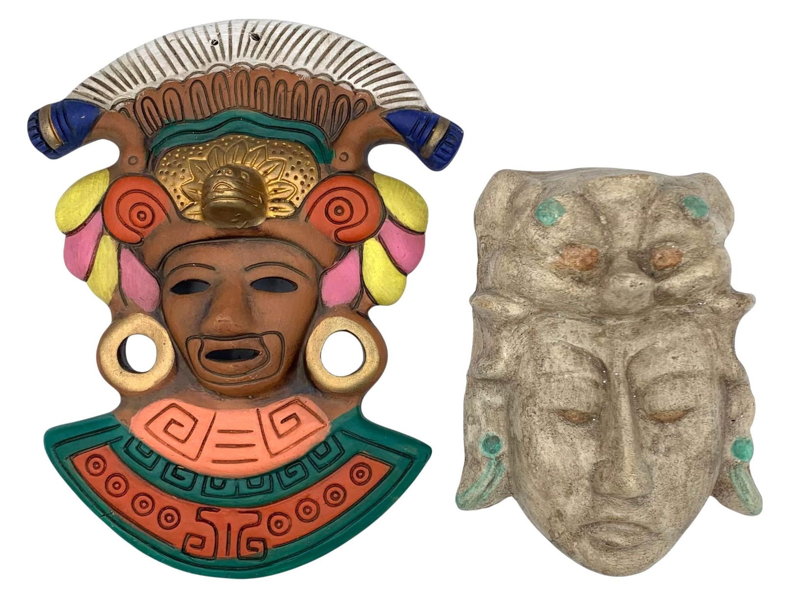 Pair of Mexican, Mayan, Aztec Style Terracotta Mask Wall Art Sculptures (1 of 6)