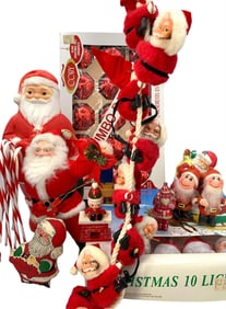 Large 40 pc Vintage Christmas Glass Ornaments, Santa Blow Mold and Santa Lights Holiday Collection