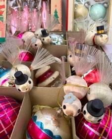 27 pc Vintage Mercury Glass West Germany, Poland and USA Pink Holiday Bulbs and MCM Bird Ornaments