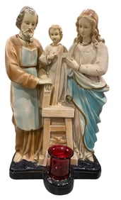 c1928 T M O'Connell Co Religious Chalkware Holy Family Alter Niche Prayer Statue with Votive