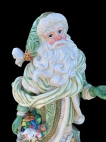 Vintage FITZ and FLOYD Moss Green Santa Claus Ceramic Statue, Large Size Holiday Decoration