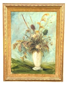 Large Hand Painted Vintage Floral Bouquet Oil on Canvas Artist Signed S. GRAZ Painting