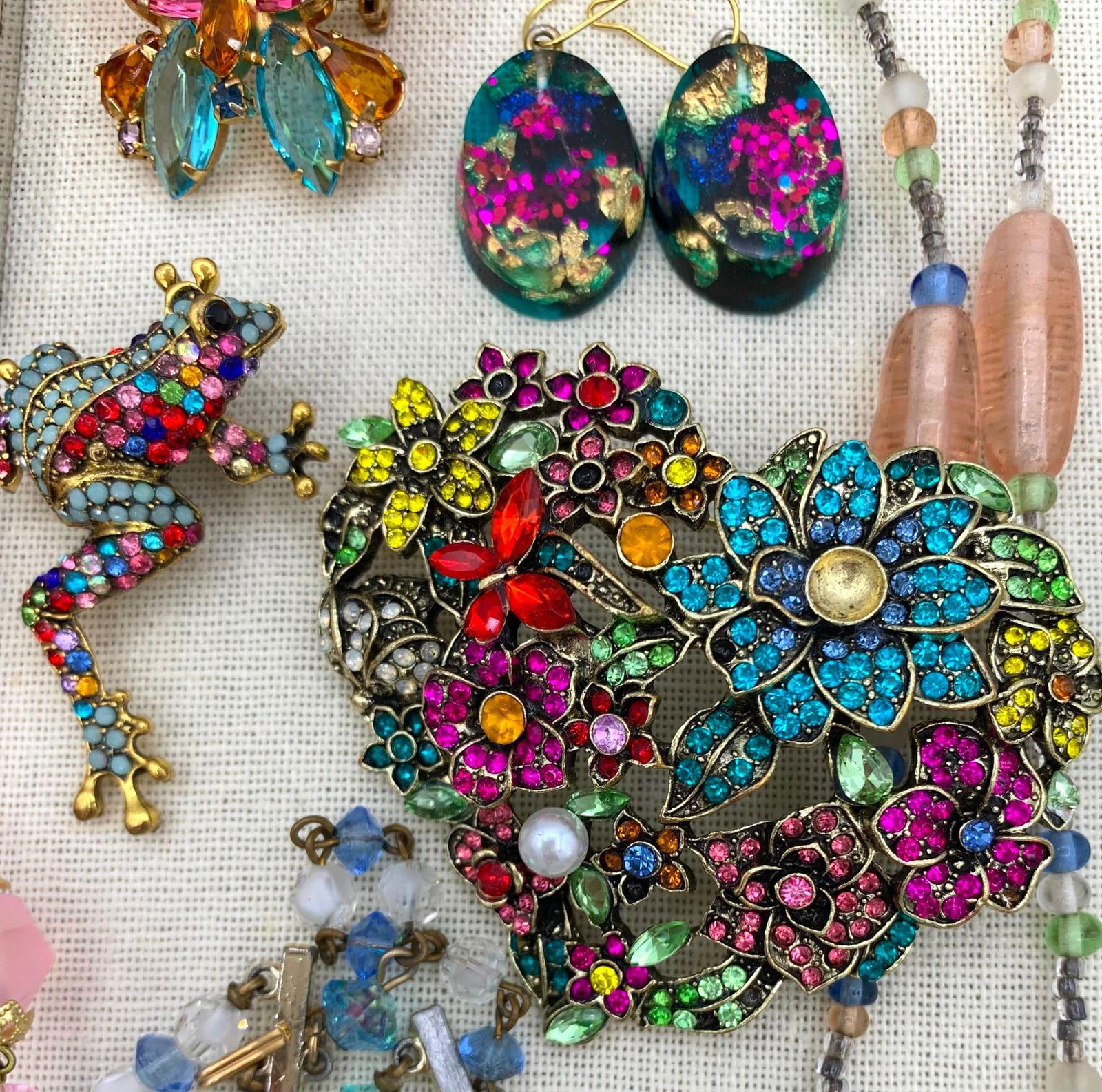 21 pc Blush Pink Costume Jewelry & Mid Century Austrian Pink Leather Manicure Set Collection (1 of 18)