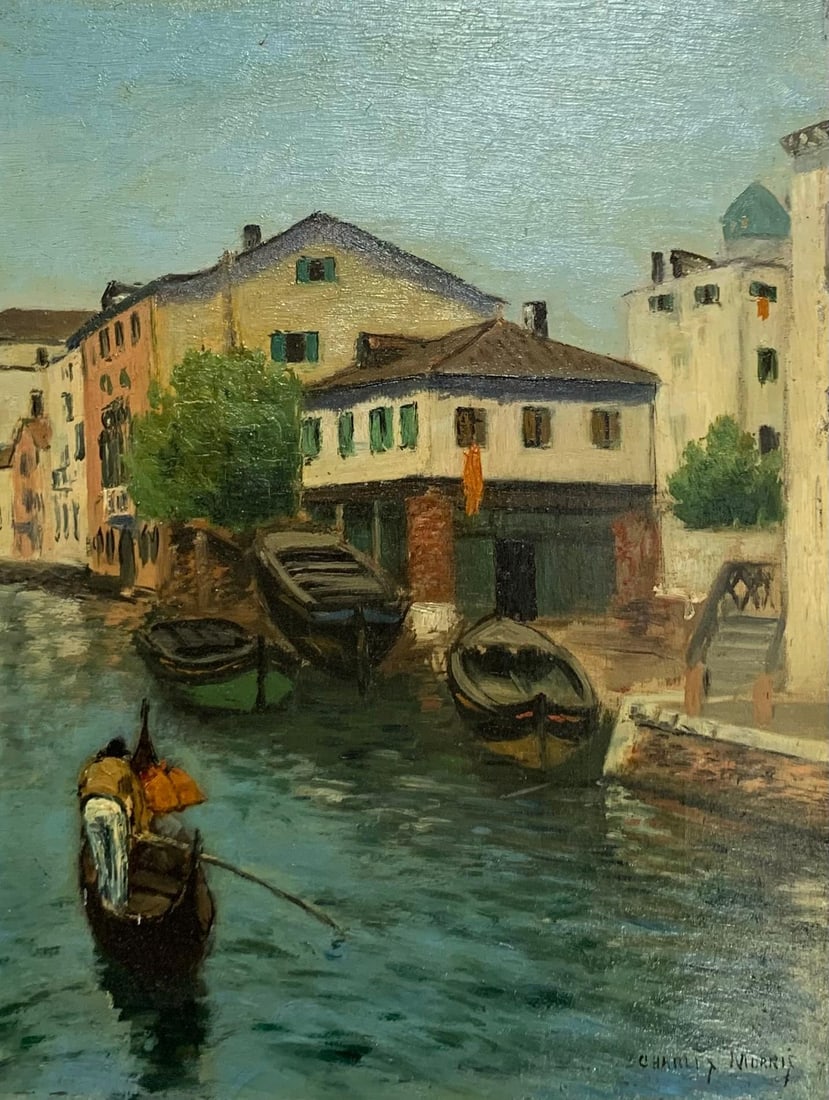c1893 Charles Morris VENICE Antique Oil on Board Italian Waterway Painting (1 of 12)