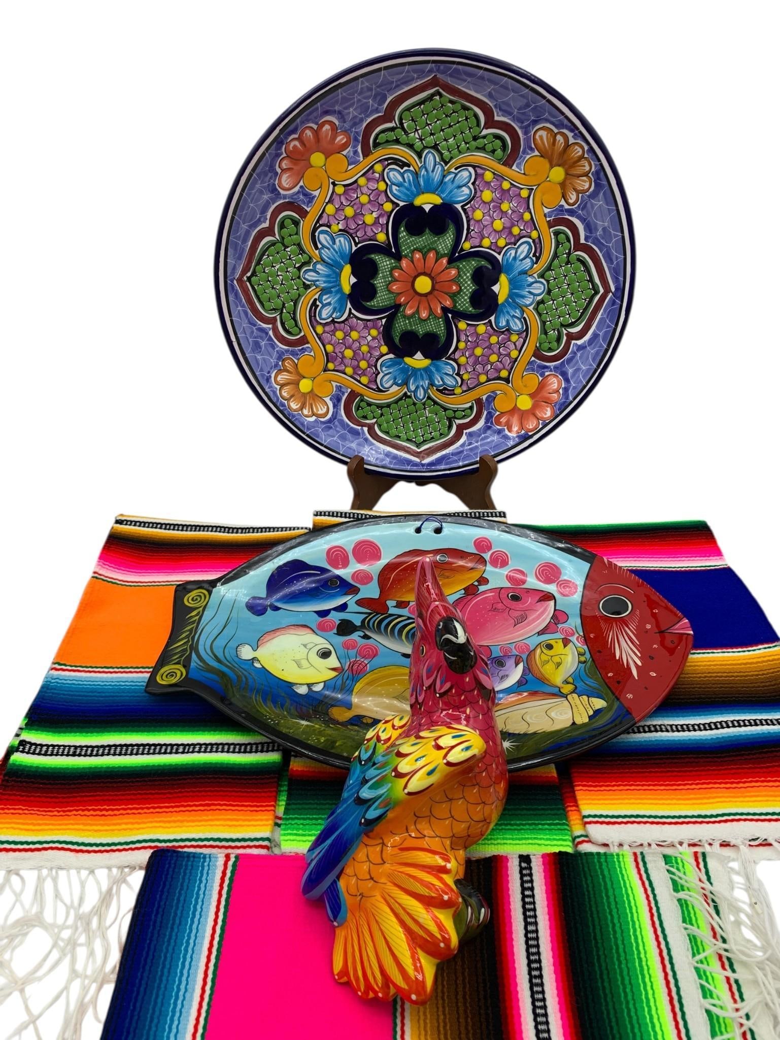 7 pc Vibrant Mexican Terracotta Pottery Decorations and Woven Wool Serape Textiles (1 of 14)