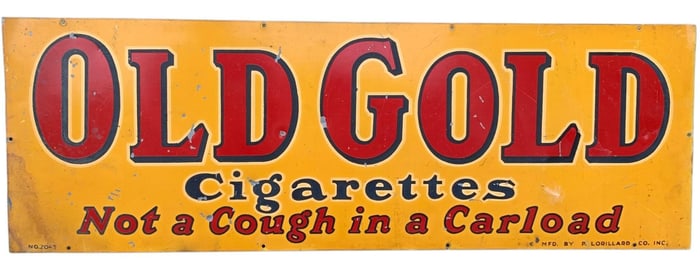 Large Early OLD GOLD Cigarettes Vintage Metal Advertising Sign