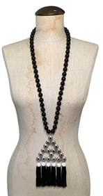 Late 60s Bill Smith of RICHELIEU Dramatic Fringed and Beaded Silver Amulet Body Jewelry Necklace