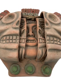 3 pc Mexican Aztec, Mayan, Style Mexican Pottery Wall Mask Art Sculptures