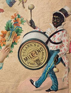 1880s Victorian Antique Trade Card Advertising and Colorful Die Cut Paper Scrapbook: Chock full of fantastic early trade cards and scraps, 12" x 9 3/4", vivid hues, age and brittleness to the paper pages, the silk ribbon once binding the book has deteriorated with the covers and pages