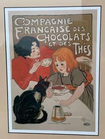 Vintage French Chocolate and Tea Company Professionally Framed Lithograph