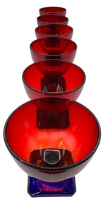 6 pc Early Fenton Ruby Amberina Sunset Cobalt Footed Vintage Glass Sherbet Cup Set