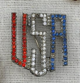 36 pc Vintage Patriotic & Military Red White and Blue Eagle, Flag, USA Jewelry Collection