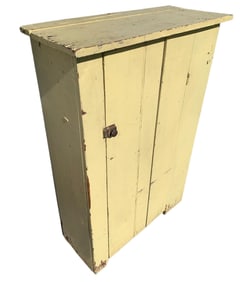 Antique Primitive Lemon Chiffon Yellow Wood Jelly Cupboard, Victorian era Farmhouse Storage Cabinet