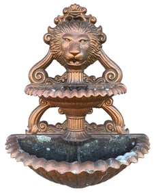 Lion Head Cast Aluminum 2 Tier Garden Wall Conservatory Water Fountain