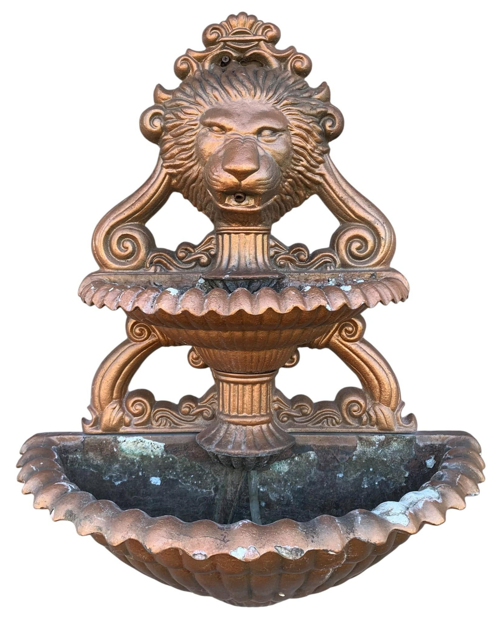 Lion Head Cast Aluminum 2 Tier Garden Wall Conservatory Water Fountain (1 of 7)