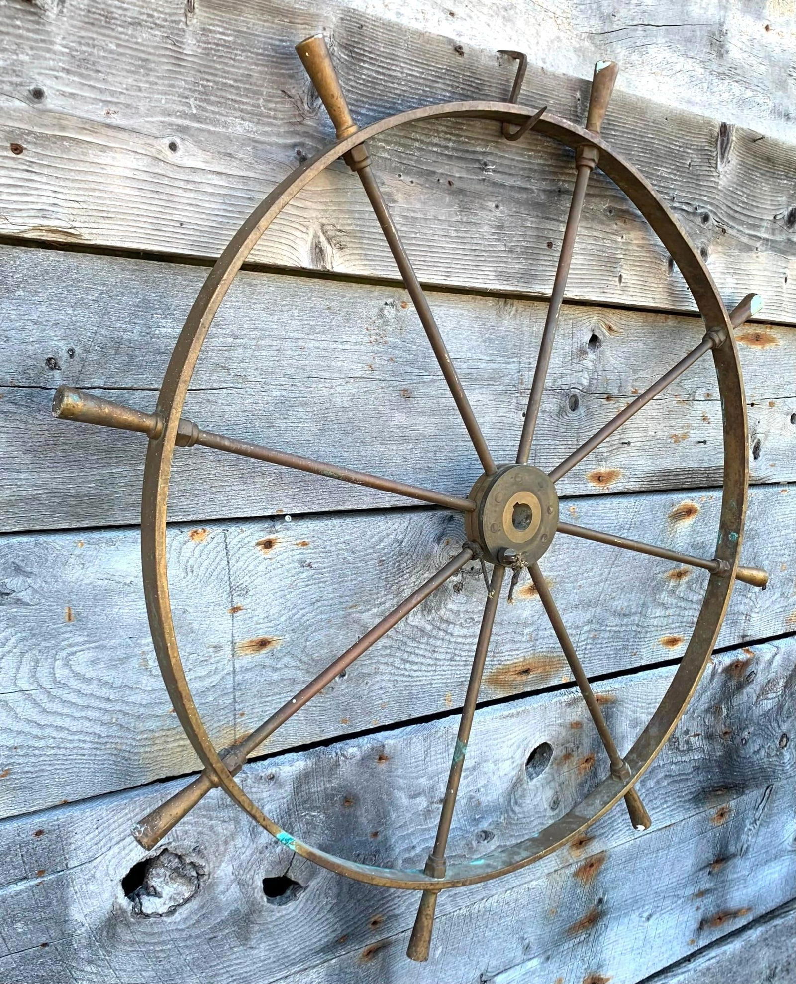 Incredible Antique 8 Spoke Solid Brass Paddle Boat Maritime Ship Wheel (1 of 8)