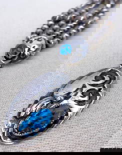 1970s L. B. TOM Native American Double Strand Silver Bench Bead Turquoise Navajo Pendant Necklace: Stunning! Weighing approx. 90 Grams, 1970s era, 25" neck circumference, signed on the rear, double pendant drop measures 4" from bench beads, classic hook closure, authentic Native American Navajo cra
