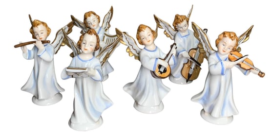 6 pc Vintage KARL KLETTE Fine Dresden German Porcelain Holiday Musical Angel Figurines