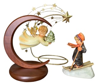 2 GOEBEL West Germany Hummel Figurines: First Edition Flying High Angel with Stands, 59 Skier