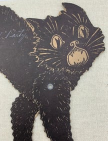 13 pc Vintage Die Cut Halloween Black Cat Decoration, Lantern, Treat Picks, c1923 Entertainment Book