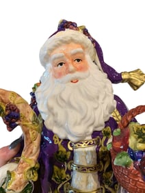 Large Vintage Ceramic Plum Robed Fruit Bearing Santa Claus Holiday Decoration