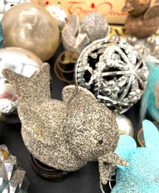 42 pc Vintage Blue and Silver Bird Candy Containers, Mercury Glass Ornaments, Angel Decorations