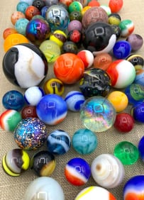 85 Vintage Art Glass and Natural Stone Marbles