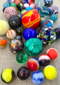 84 Vintage Art Glass Marbles, Shooters, Spheres, Natural Stone Orbs Collection