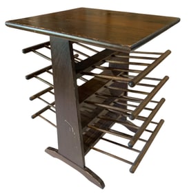 Mid Century Ribbed Spindle Pine Wood Tiered Magazine Rack Side Table