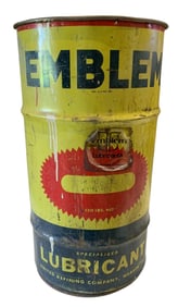 Vintage EMBLEM Lubricant Service Station Automotive Shop Barrel Advertising Can