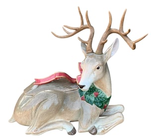 Vintage Fitz and Floyd LARGE Ceramic Stag Christmas Reindeer Cookie Jar Dessert Table Centerpiece