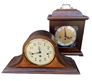Pair German WUERSCH Key Wind Mantel Clocks