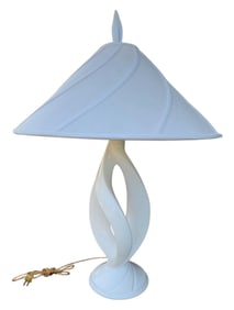 Bold Mid Century Modern HELIX Winter White Ceramic Table Lamp with Original Finial, Shade